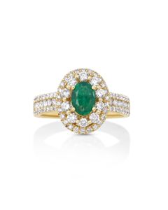1.04 Cts Emerald and White Diamond Ring in 14K Yellow Gold