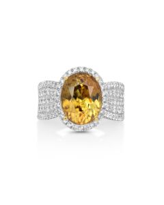 6.45 Cts Sphene and White Diamond Ring in 14K Two Tone