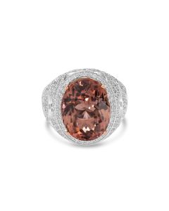 12.64 Cts Tourmaline and White Diamond Ring in 14K Two Tone