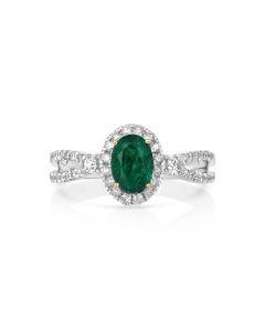 1.11 Cts Emerald and White Diamond Ring in 14K Two Tone