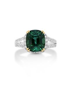 6.02 Cts Green Tourmaline and White Diamond Ring in 14K Two Tone