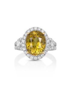 5.54 Cts Sphene and White Diamond Ring in 14K Two Tone