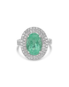 5.29 Cts Paraiba Tourmaline and White Diamond Ring in 14K White Gold