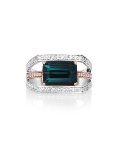 4.9 Cts Green Tourmaline and White Diamond Ring in 14K Two Tone