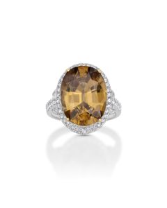 15.43 Cts Yellow Zircon and White Diamond Ring in 14K Two Tone