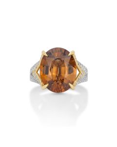 14.72 Cts Yellow Zircon and White Diamond Ring in 14K Two Tone