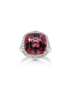 11.16 Cts Rose Tourmaline and White Diamond Ring in 14K Two Tone