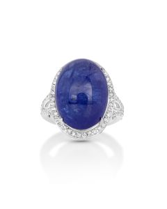 21.13 Cts Tanzanite and White Diamond Ring in 14K White Gold