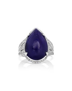 16.56 Cts Tanzanite and White Diamond Ring in 14K White Gold