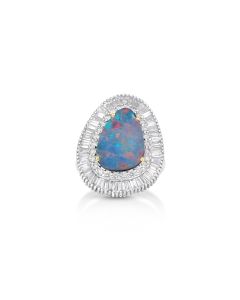 2.52 Cts Australian Opal Doublet and White Diamond Ring in 14K Two Tone