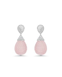 141.56 Cts Morganite and White Diamond Earring in 14K White Gold