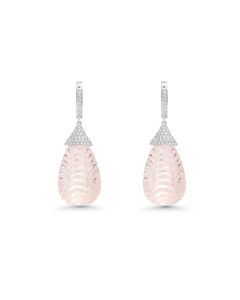 116.33 Cts Morganite and White Diamond Earring in 14K White Gold