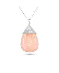 142.85 Cts Morganite and White Diamond Pendant in 14K White Gold