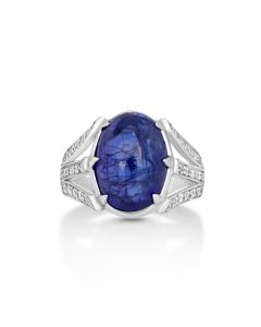 9.22 Cts Tanzanite and White Diamond Ring in 14K White Gold