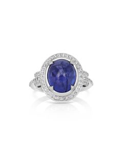 6.72 Cts Tanzanite and White Diamond Ring in 14K White Gold
