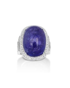 26.82 Cts Tanzanite and White Diamond Ring in 14K White Gold