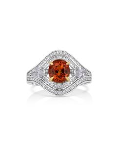 3.75 Cts Spessartite and White Diamond Ring in 14K Two Tone