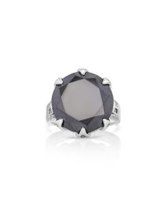 13.37 Cts Black Diamond and White Diamond Ring in 14K White Gold