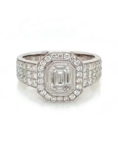 0.34 Cts Pie Cut Diamond and White Diamond Ring in 14K White Gold
