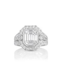1.38 Cts Pie Cut Diamond and White Diamond Ring in 14K White Gold