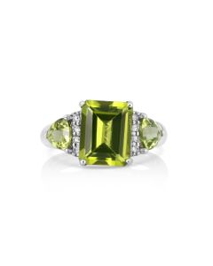 4.5 Cts Peridot and White Diamond Ring in 14K White Gold