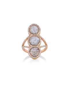 0.97 Cts Diamond Slice and White Diamond Ring in 14K Rose Gold