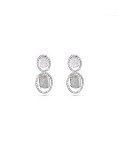 1.75 Cts Diamond Slice and White Diamond Earring in 14K White Gold