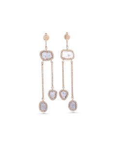 2.44 Cts Diamond Slice and White Diamond Earring in 14K Rose Gold