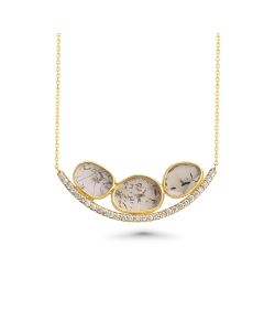 1.03 Cts Diamond Slice and White Diamond Necklace in 14K Yellow Gold