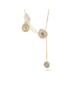 1.33 Cts Diamond Slice and White Diamond Necklace in 14K Yellow Gold