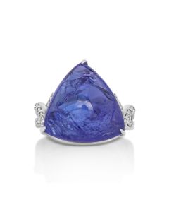 18.51 Cts Tanzanite and White Diamond Ring in 14K White Gold