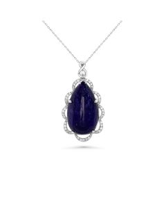 74.74 Cts Tanzanite and White Diamond Pendant in 14K White Gold