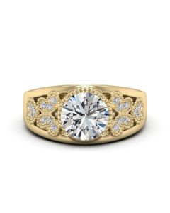 2.00 DEW Round White Moissanite Ring in 14K Yellow Gold