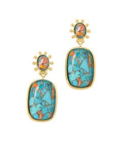 30.00 Cts Spiny Oyster Turquoise Dangle Earring in Brass