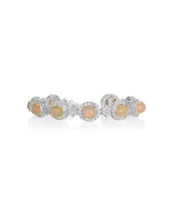 10.5 Cts White Opal and White Diamond Bracelet in 14K Two Tone