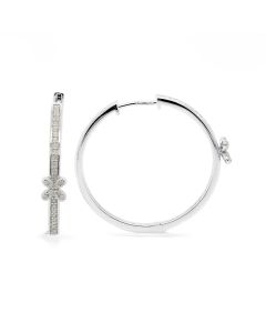 0.54 Cts White Diamond Hoop Earring in White Rhodium Plated 925 Sterling Silver