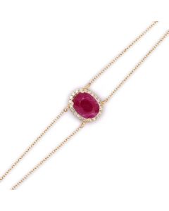 1.35 Cts Ruby and White Diamond Bracelet in 14K Yellow Gold