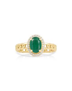 1.25 Cts Emerald and White Diamond Ring in 14K Yellow Gold