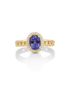 1.40 Cts Tanzanite and White Diamond Ring in 14K Yellow Gold