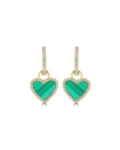 0.35 Cts White Diamond and Malachite Earring in 14K Yellow Gold