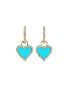 0.37 Cts White Diamond and Turquoise Earring in 14K Yellow Gold