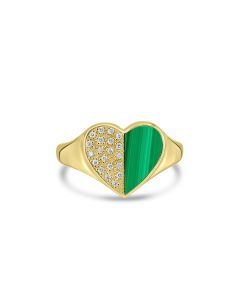 0.06 Cts White Diamond and Malachite Ring in 14K Yellow Gold