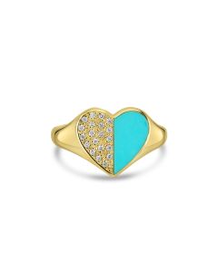 0.02 Cts White Diamond and Cts Turquoise Ring in 14K Yellow Gold