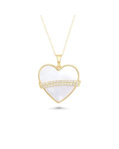 0.17 Cts White Diamond and Mother of Pearl Pendant in 14K Yellow Gold