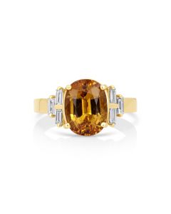 5.25 Cts Yellow Sapphire and White Diamond Ring in 14K Yellow Gold