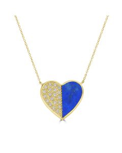 0.14 Cts White Diamond and Lapis Necklace in 14K Yellow Gold