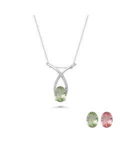 1.5 Cts UV Mint Garnet and White Diamond Pendant in 14K White Gold