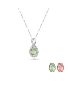 0.74 Cts UV Mint Garnet and White Diamond Pendant in 14K White Gold