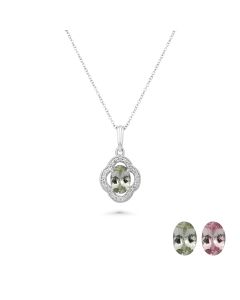 0.83 Cts UV Mint Garnet and White Diamond Pendant in 14K White Gold