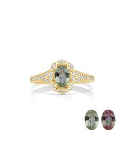 0.64 Cts UV Mint Garnet and White Diamond Ring in 14K Yellow Gold